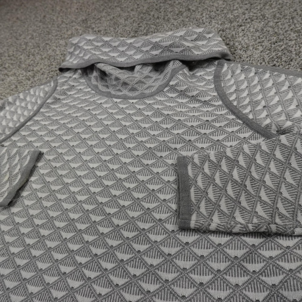 Calvin Klein Sweater Womens M Gray Geometric Knit Pullover Cowl Turtleneck Tunic
